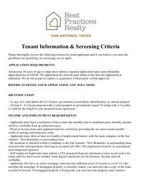 Tenant Information & Screening Criteria & lease application